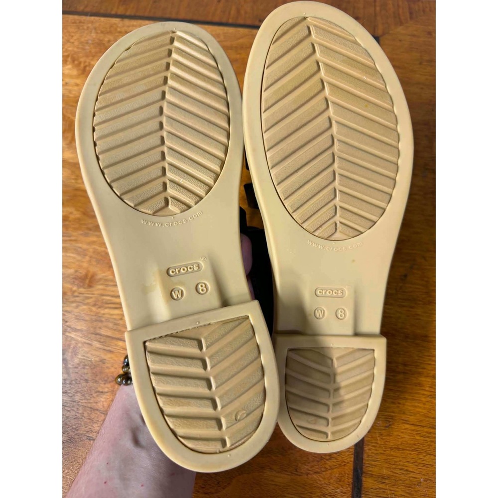 Crocs Tulum Strappy Sandal Black Tan Womens Size 8 Flat Buckle 206107-060 - Picture 7 of 7